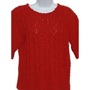 Greenwich Square Vintage 80s Womens Sweater Top Short Sleeve Nubby Red‎ S